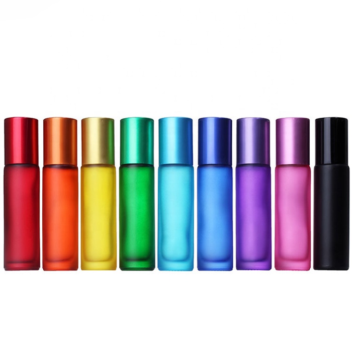 multi color 5ml 10ml perfume oil bottle empty glass frosted roller ball bottles for essential oil