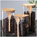 multi-function transparent glass sealed food storage tank with bamboo spoon and cover