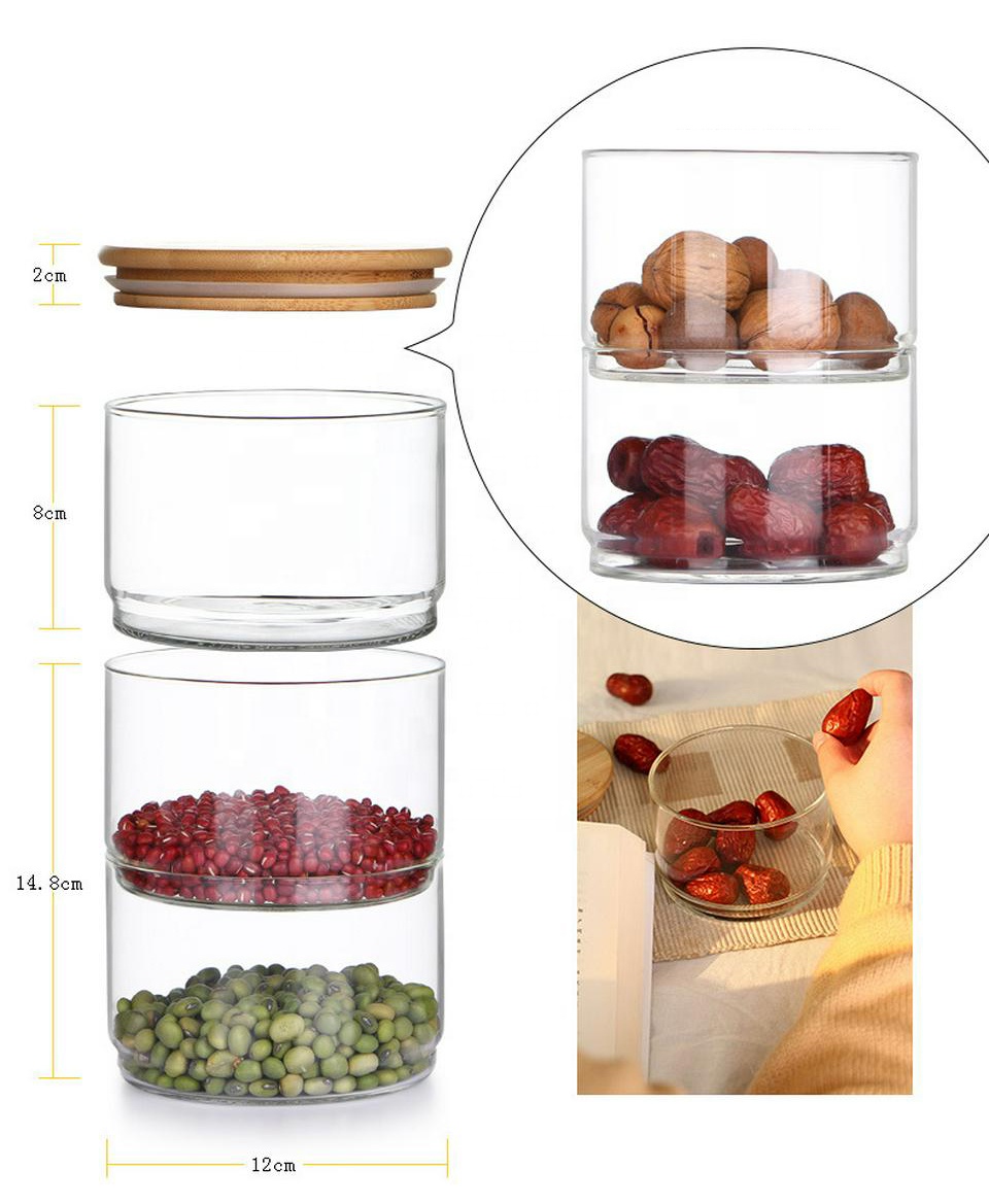 multilayer three-layer borosilicate glass storage jar overlay borosilicate glass storage jar with bamboop lid