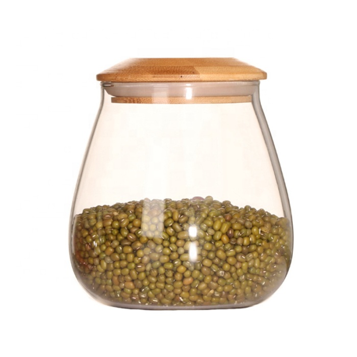 mushroom bamboo lid wide mouth glass jar for food storage