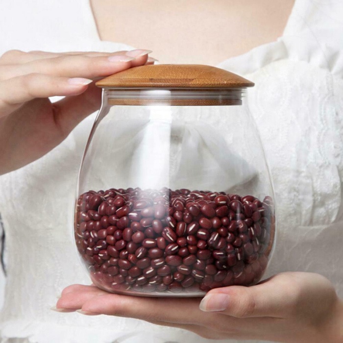 mushroom bamboo lid wide mouth glass jar for food storage