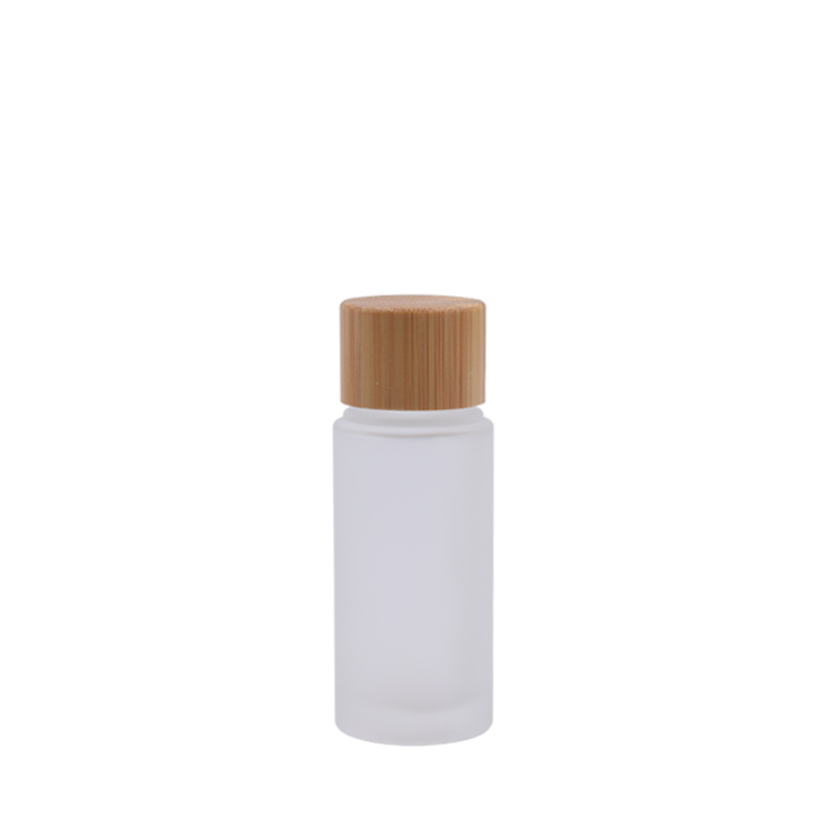 natural bamboo cosmetic packaging frosted glass toner bottles with bamboo cap