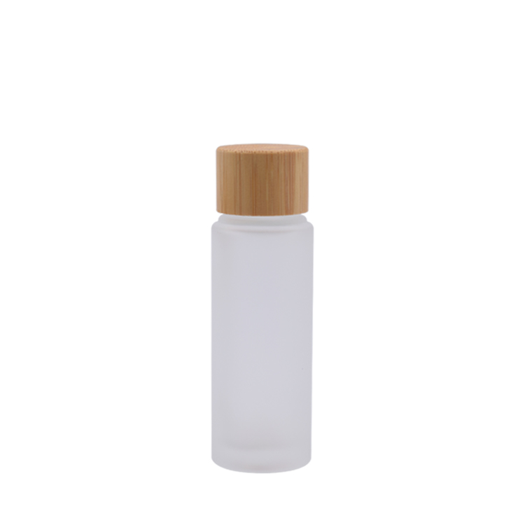 natural bamboo cosmetic packaging frosted glass toner bottles with bamboo cap