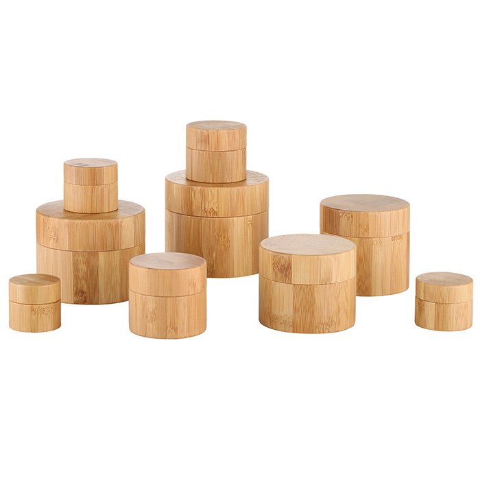 natural bamboo packaging bamboo container cosmetic natural wooden cosmetic jar with glass inner