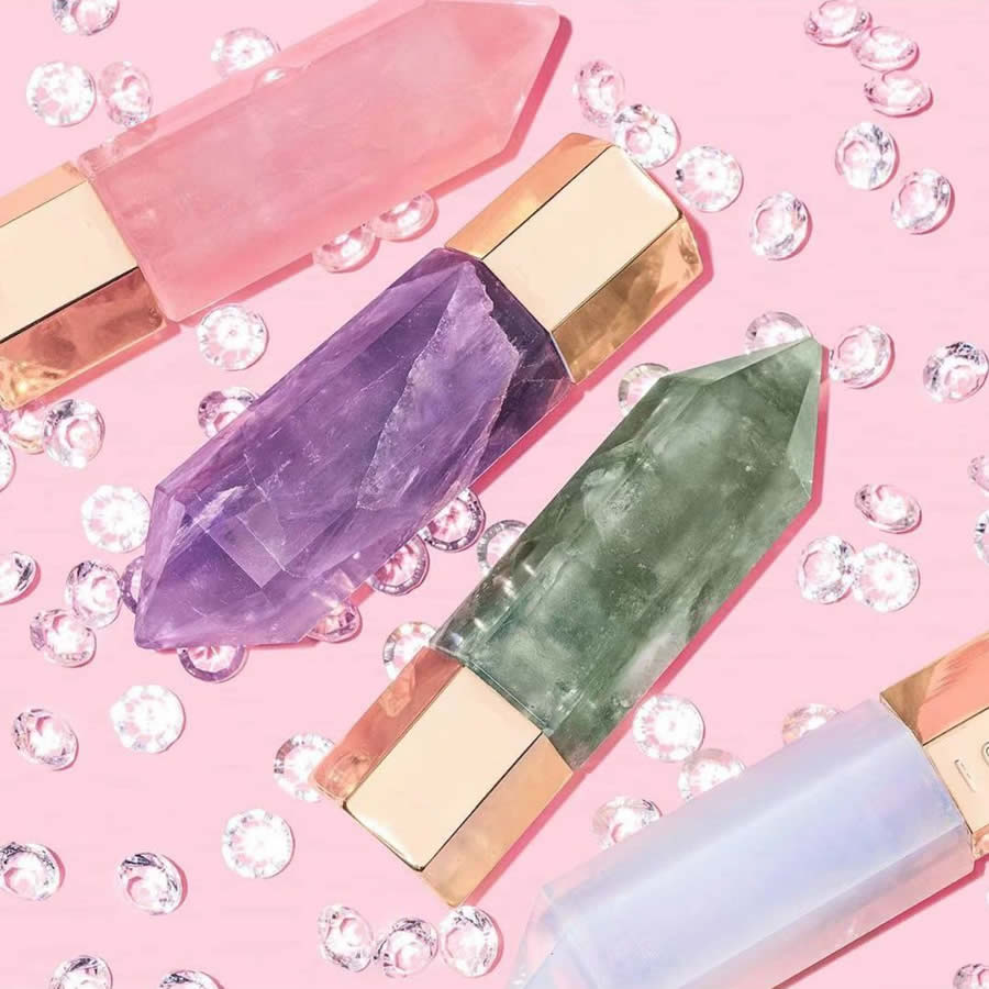 natural perfume roll on bottle beauty high roller gemstone point Gua Sha style sculpting tool