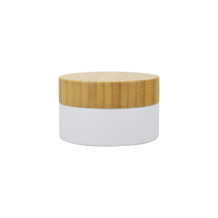 natural skincare packaging white coated bamboo jar 200ml 100ml 50ml 30ml 15ml 5ml glass butter jar with bamboo lid