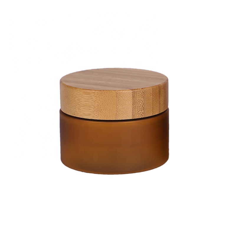 nature skin care cosmetic container packaging bamboo wood lids amber frosted plastic jars