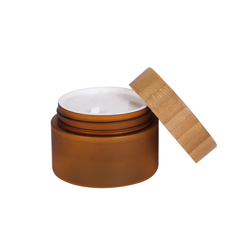 nature skin care cosmetic container packaging bamboo wood lids amber frosted plastic jars
