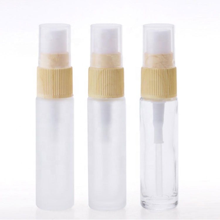 new arrival colorful frosted/clear thin perfume spray bottle 10ml with wooden like mist sprayer