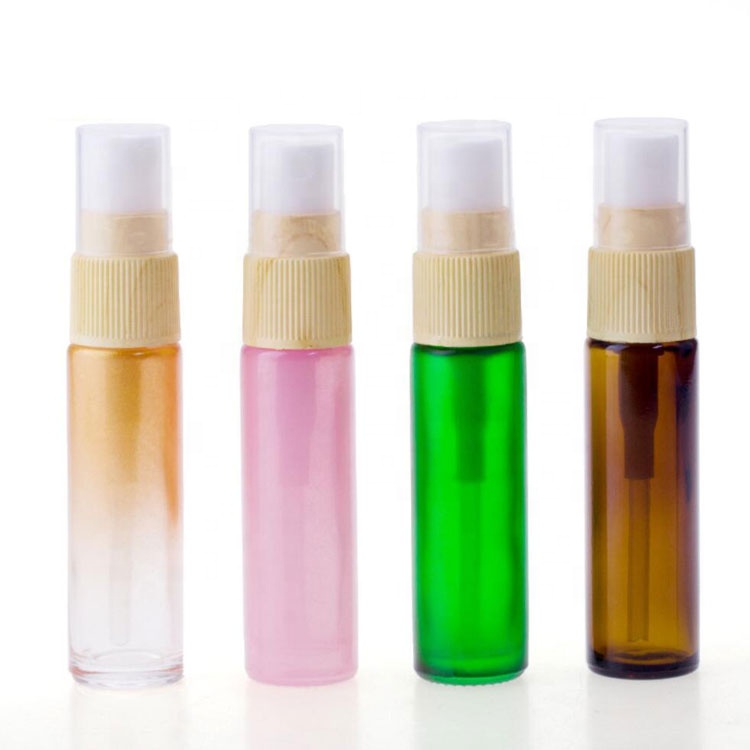 new arrival colorful frosted/clear thin perfume spray bottle 10ml with wooden like mist sprayer