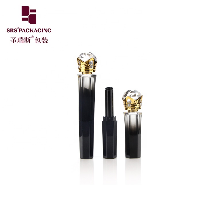 new arrival hot sale no logo D16mm polygon shape gradient metal crown design black lipstick tube