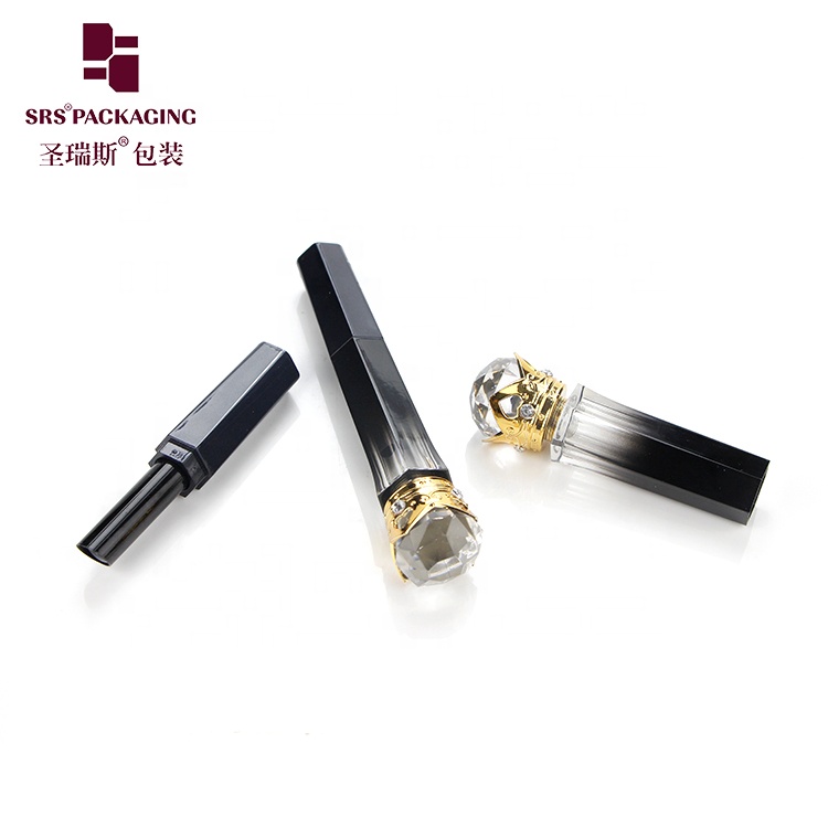 new arrival hot sale no logo D16mm polygon shape gradient metal crown design black lipstick tube