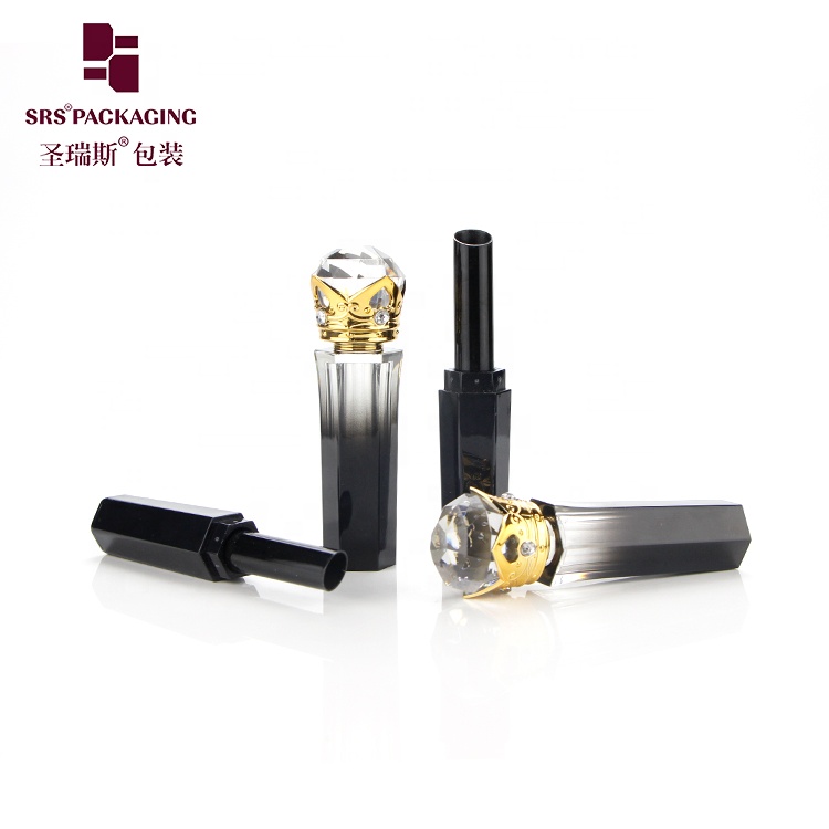 new arrival hot sale no logo D16mm polygon shape gradient metal crown design black lipstick tube