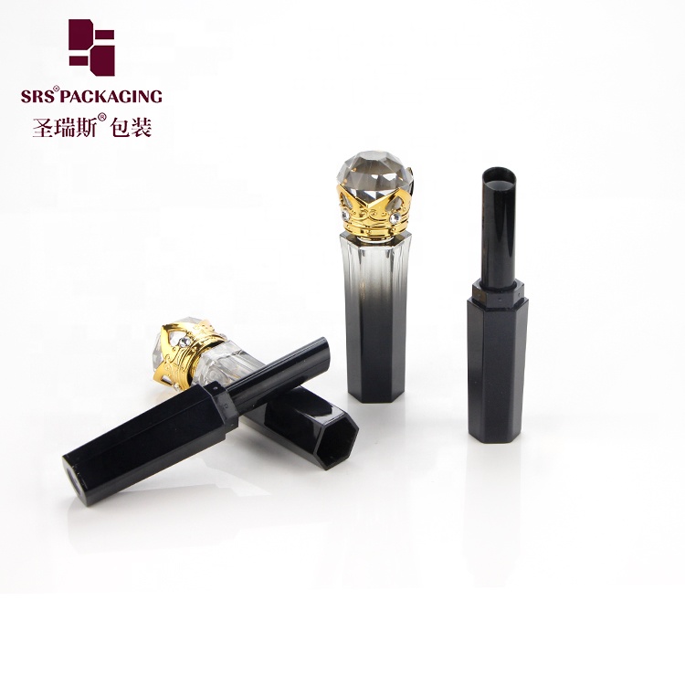 new arrival hot sale no logo D16mm polygon shape gradient metal crown design black lipstick tube