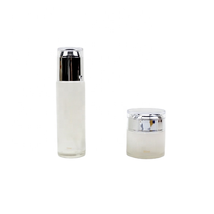 new arrival matt pink lotion packaging bottle 50g 40ml 100ml white frosted cosmetic jar straight round spray glass bottle set