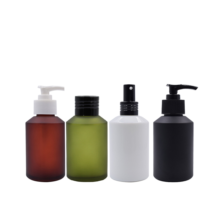 new arrival product 60ml 125lml 200ml 250ml silicone baby black slant shoulder glass packaging with white plastic pump top