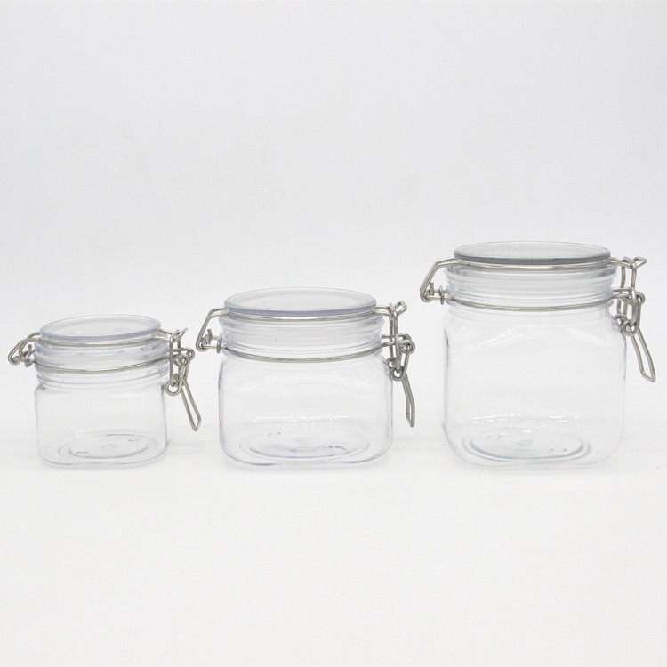 new clear square plastic storage airtight jar for cookie candy spice yogurt