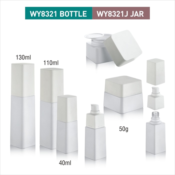 new cosmetic white square high quality body empty glass cream jar 50g container packing set