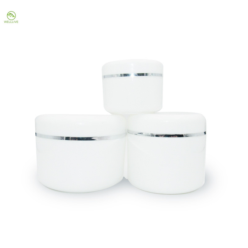 new design 100g White pp double gallbladder skin jar cream with silver edge for Cosmetic packaging