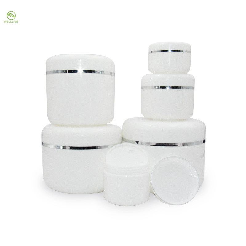 new design 100g White pp double gallbladder skin jar cream with silver edge for Cosmetic packaging