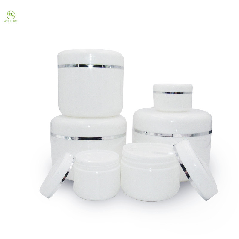 new design 100g White pp double gallbladder skin jar cream with silver edge for Cosmetic packaging