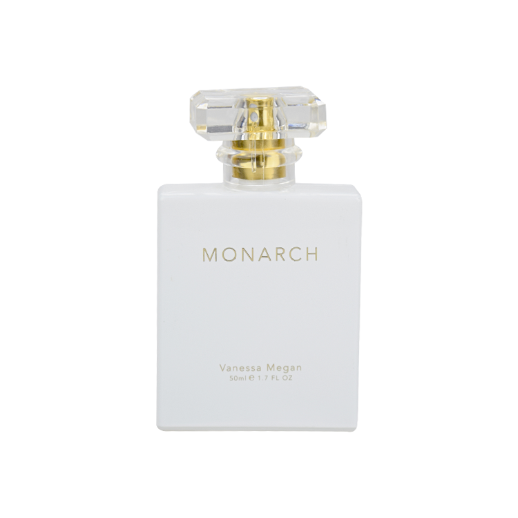 new design 10ml 50ml shiny white glass perfume bottle crimp gold aluminum sprayer