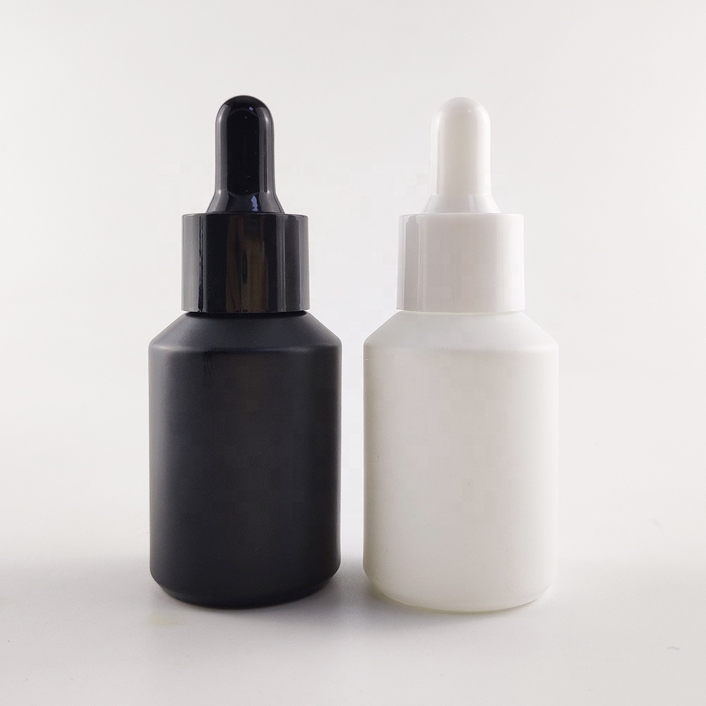 new design 2020 premium matte black white 1oz 30ml slanted glass dropper bottle for oils cosmetic packaging
