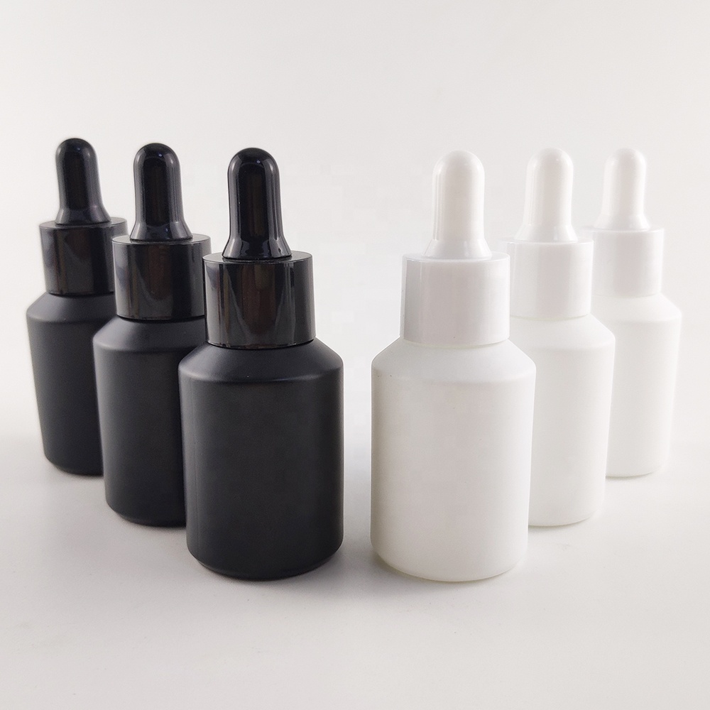 new design 2020 premium matte black white 1oz 30ml slanted glass dropper bottle for oils cosmetic packaging