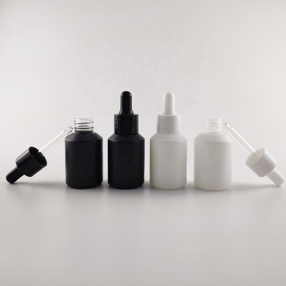 new design 2020 premium matte black white 1oz 30ml slanted glass dropper bottle for oils cosmetic packaging