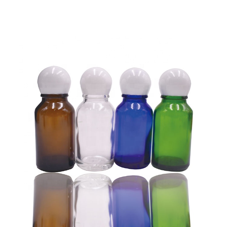 new design 2021 stocks ball shape plastic lid 0.5oz serum glass bottle , round face serum bottle 15ml