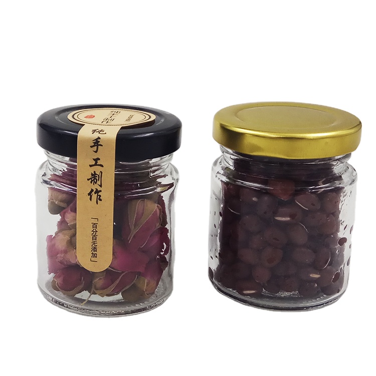 new design 70ml 75ml 80ml cheap bird nest drink sauce food jam glass bottle jar with black lid