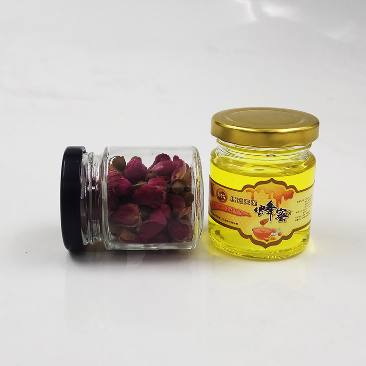 new design 70ml 75ml 80ml cheap bird nest drink sauce food jam glass bottle jar with black lid