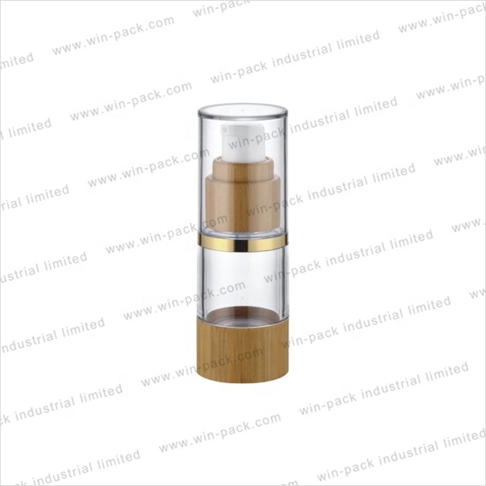 new design clear empty custom airless lotion bottle 15ml 30ml 50ml 80ml 100ml 120ml with bamboo cap and bamboo airless pump