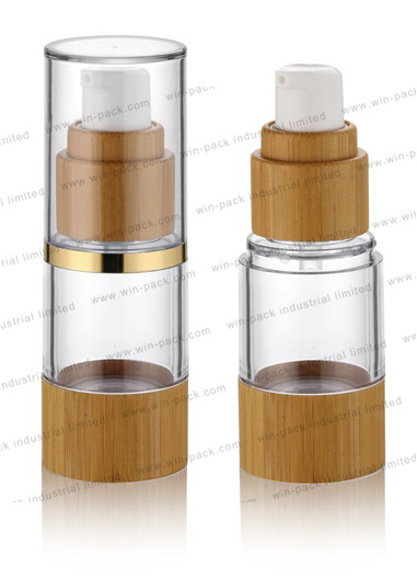 new design clear empty custom airless lotion bottle 15ml 30ml 50ml 80ml 100ml 120ml with bamboo cap and bamboo airless pump