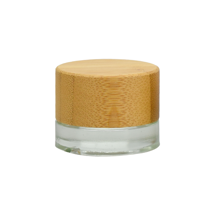 new design clear frosted 5g 15g 30g 50g glass cream jar bamboo child proof resistant cap