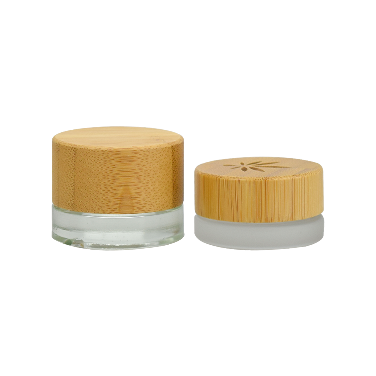 new design clear frosted 5g 15g 30g 50g glass cream jar bamboo child proof resistant cap