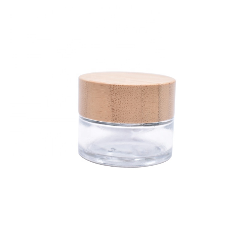 new design cosmetic package empty 15g 15ml 0.5oz amber frosted clear bamboo and glass cosmetic jar with bamboo lid