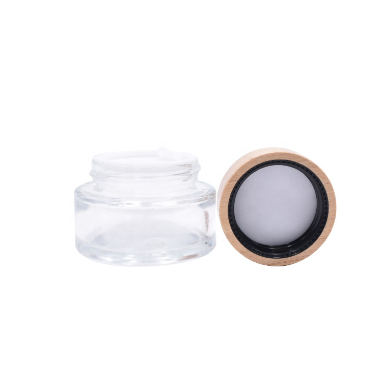 new design cosmetic package empty 15g 15ml 0.5oz amber frosted clear bamboo and glass cosmetic jar with bamboo lid