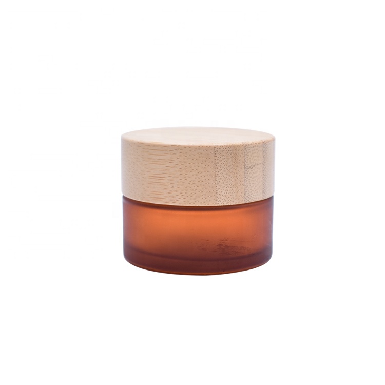 new design cosmetic package empty 15g 15ml 0.5oz amber frosted clear bamboo and glass cosmetic jar with bamboo lid