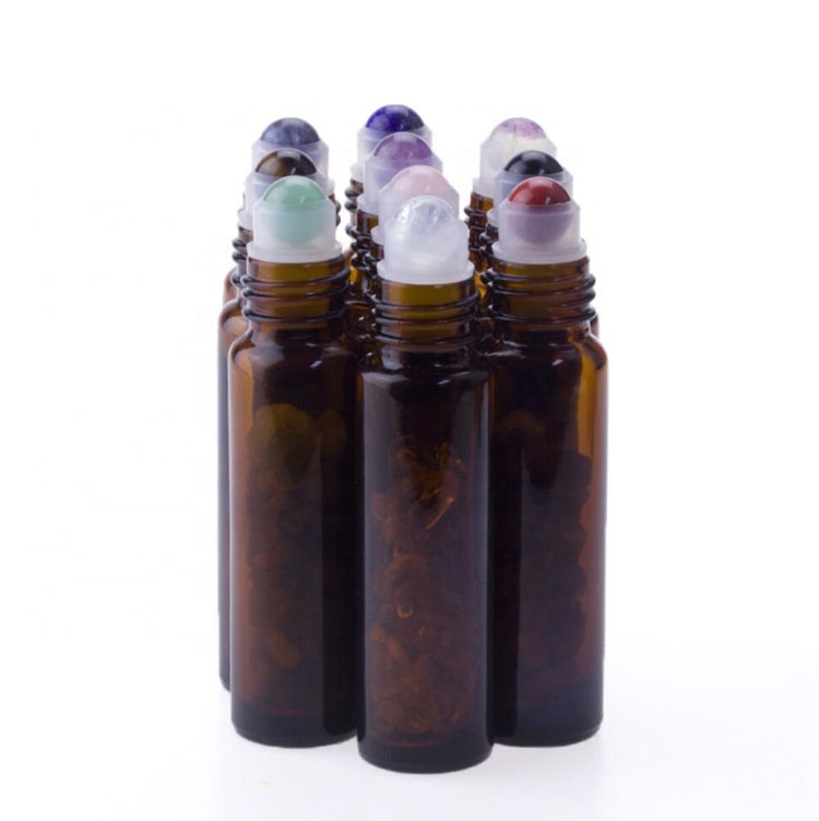 new design cosmetic sample package amber blue glass bottle perfume oil 10ml with jade roller