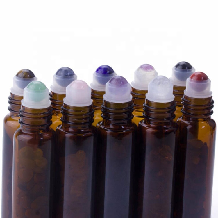 new design cosmetic sample package amber blue glass bottle perfume oil 10ml with jade roller