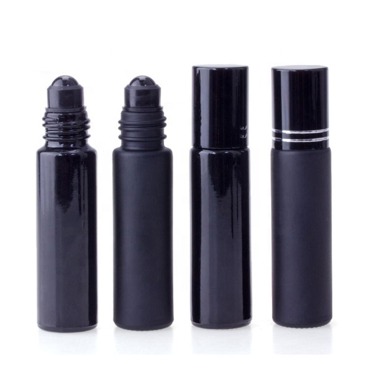 new design high quality shiny black matt black 10ml glass bottle with roller ball for perfume, essential oil bottle
