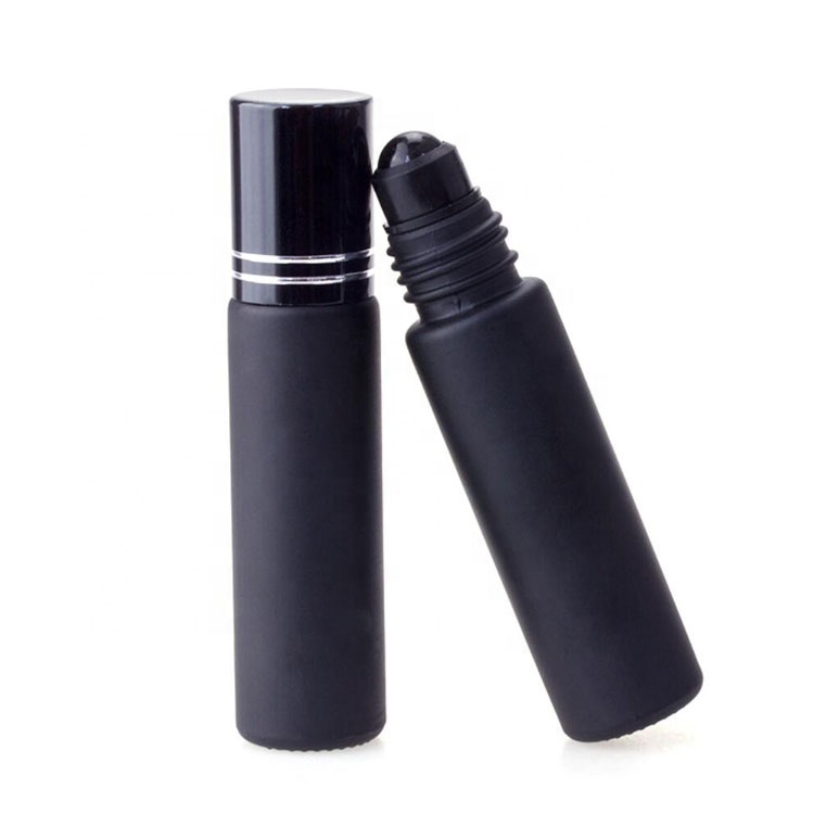 new design high quality shiny black matt black 10ml glass bottle with roller ball for perfume, essential oil bottle