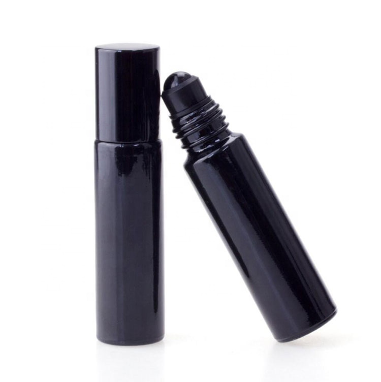 new design high quality shiny black matt black 10ml glass bottle with roller ball for perfume, essential oil bottle
