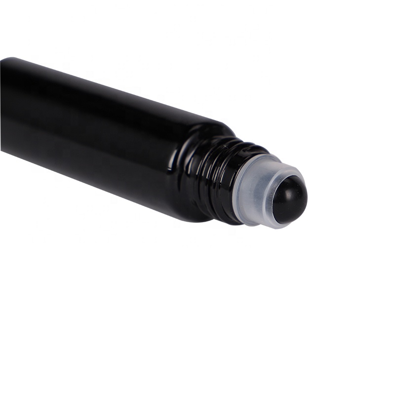 new design nature bamboo lid gemstone roller bottle refillable shiny / matt black glass oil roller bottles 10 ml