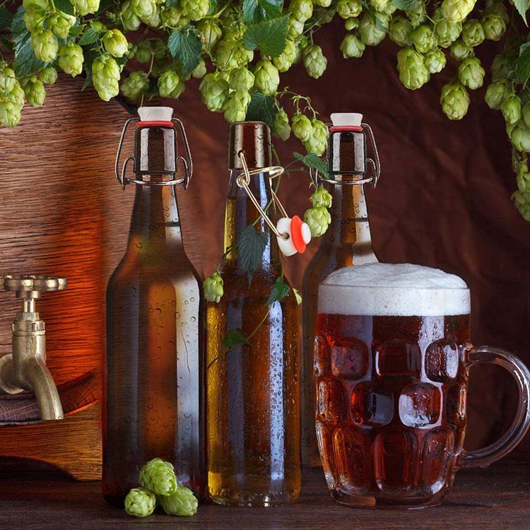 new disign amber color glass beer bottle with swing top