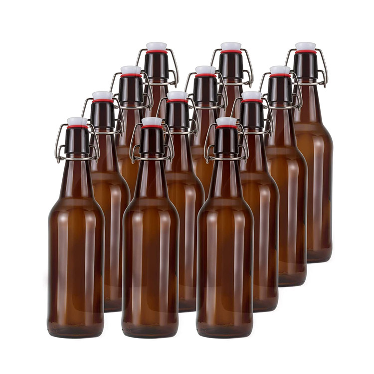 new disign amber color glass beer bottle with swing top