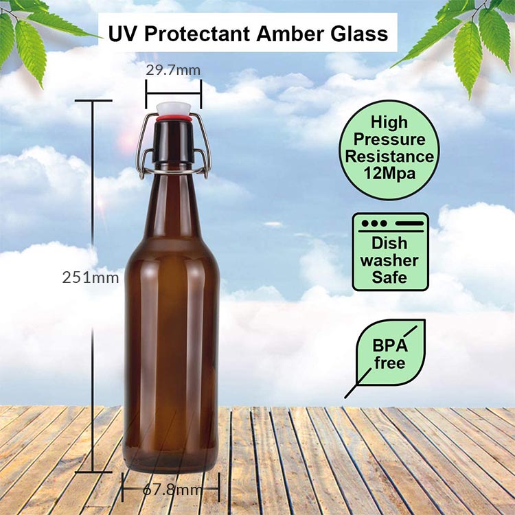new disign amber color glass beer bottle with swing top