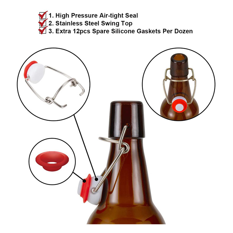 new disign amber color glass beer bottle with swing top