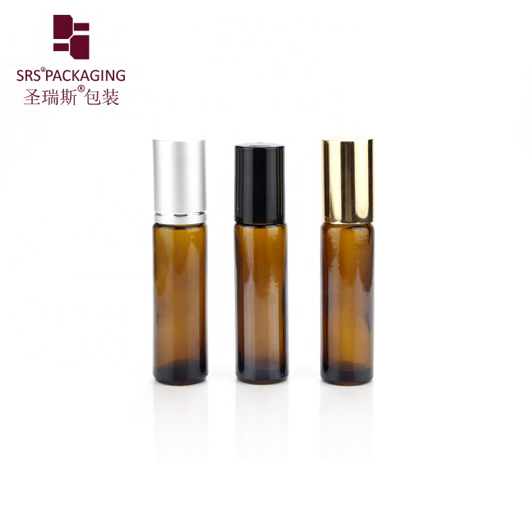 new essential oil perfume 10ml thick wall amber glass roller bottles with Removable Stainless Steel Roller Ball